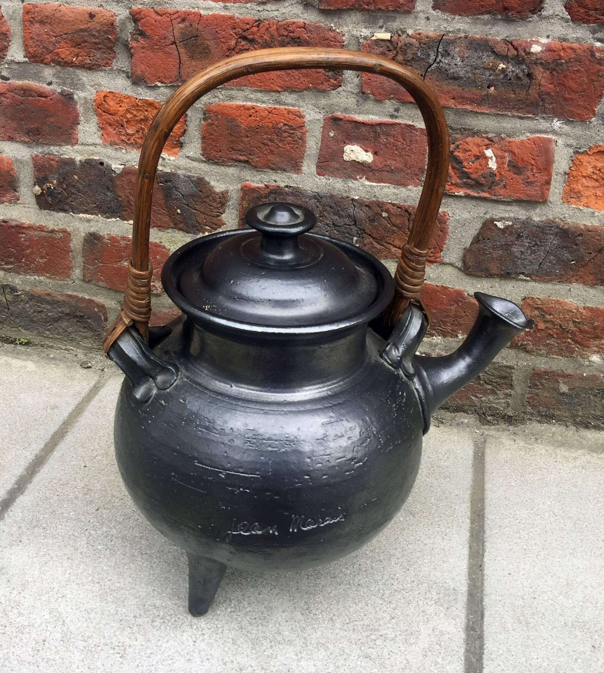 Jean Marais, Very Large Teapot in Enamelled Stoneware, Signed, circa 1960 In Good Condition For Sale In Saint-Ouen, FR
