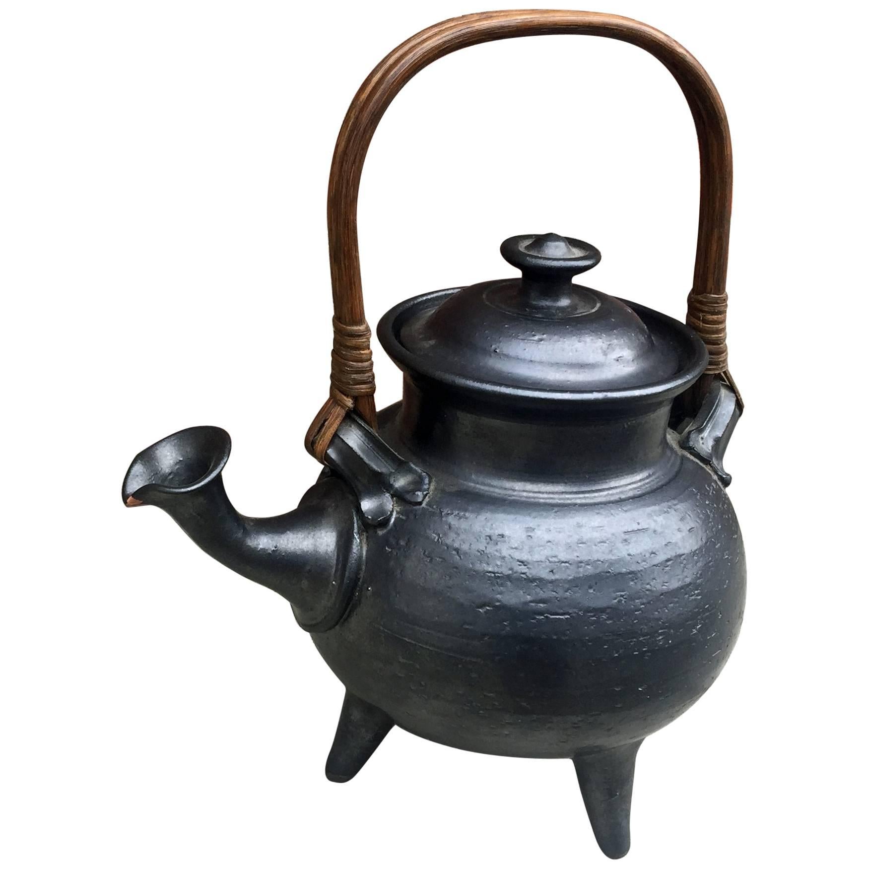 Jean Marais, Very Large Teapot in Enamelled Stoneware, Signed, circa 1960 For Sale