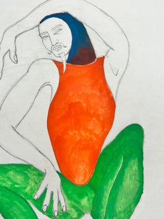 FRANZÖSISCHE MODERNISTISCHE MALEREI DES 20. JAHRHUNDERTS - Figur im Yoga-Stil Grüne Hose