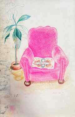 JEAN MARC (1949-2019) 20th CENTURY FRENCH MODERNIST PAINTING - Pink Chair
