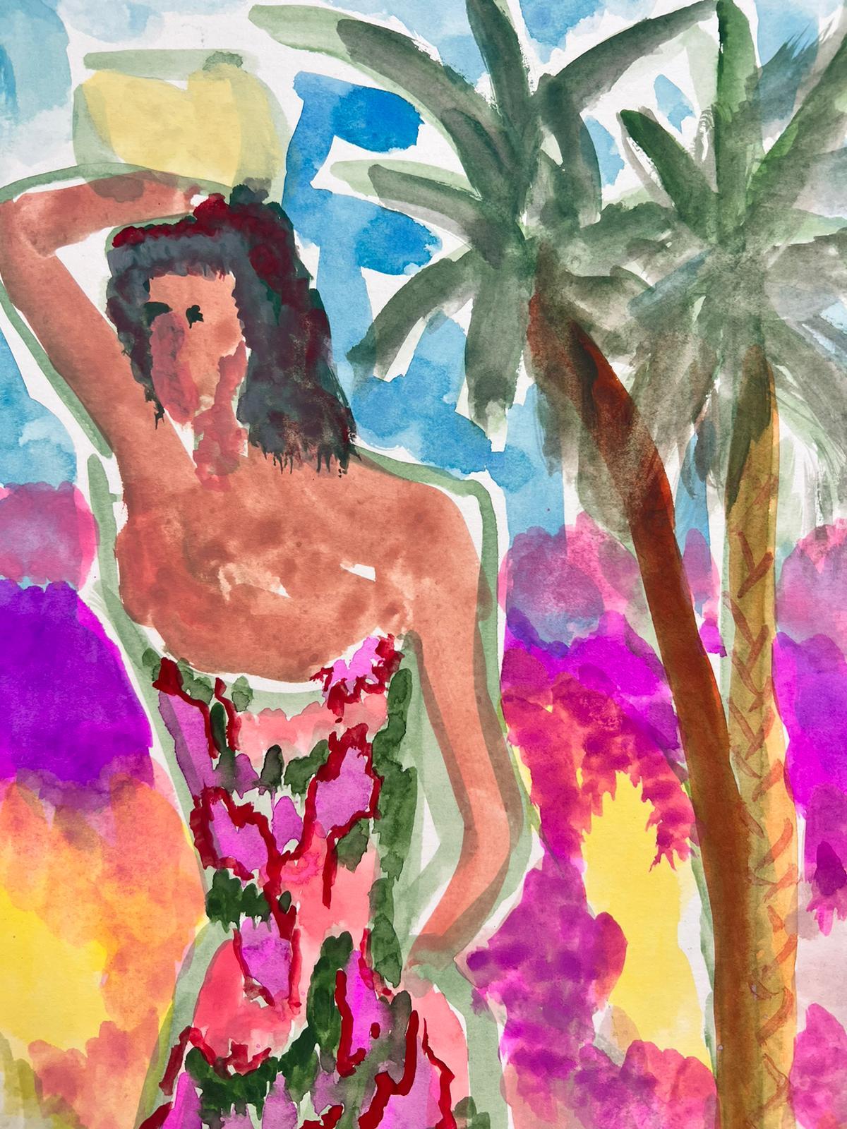 JEAN MARC (1949-2019) 20th CENTURY FRENCH MODERNIST PAINTING Tropical Girl For Sale 2