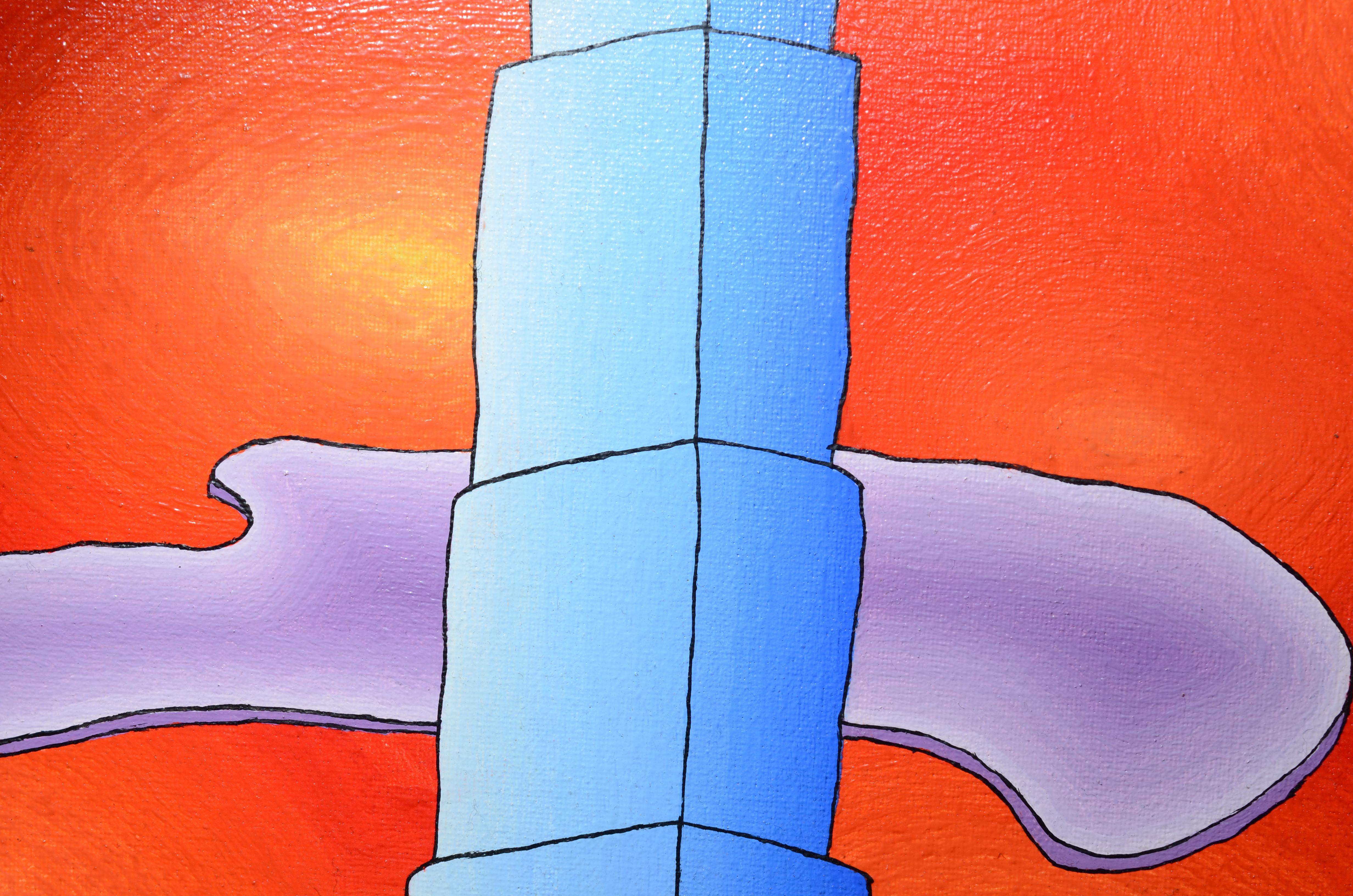 Dieses Kunstwerk zeigt blaue Wolkenkratzer vor einem roten Himmel mit flachen, lilafarbenen Wolken.  Zahlreiche gelb-orangefarbene Lichthöfe schweben im roten Himmel.

Dieses Stück ist nicht gerahmt.

Jean-Marc Boissy ist ein talentierter und