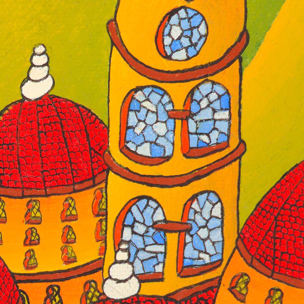 Forest of Red Dome Roofs with Stained-Glass Windows and Green Sky Oil Painting 7
