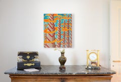 High Pyramidal Towers with Red Stairs and Orange Clouds on Blue Sky Oil Painting