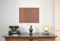 Labyrinths Network of Countless Red Orange Stairs w/ Blue Archs Gouache Painting