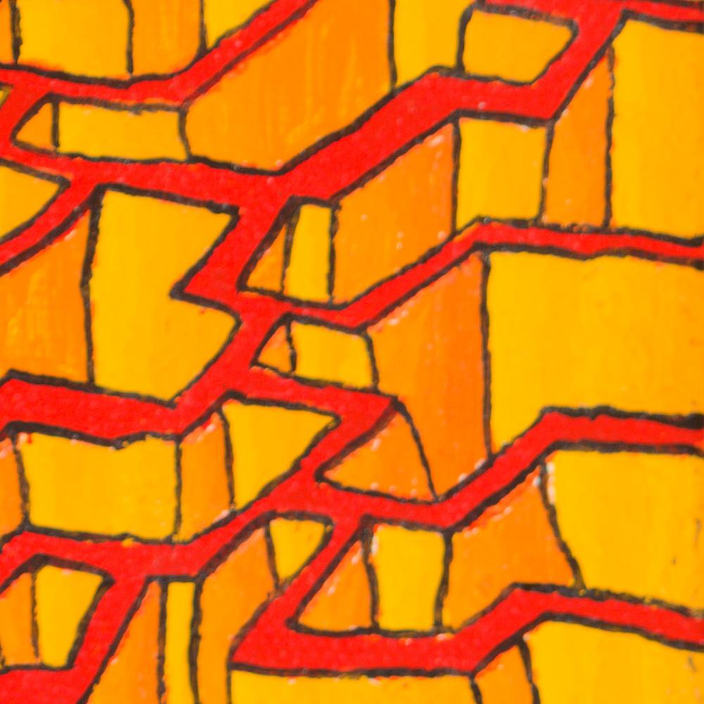 Orange Labyrinthine Hollow Mountain of Walls Oil Painting For Sale 5