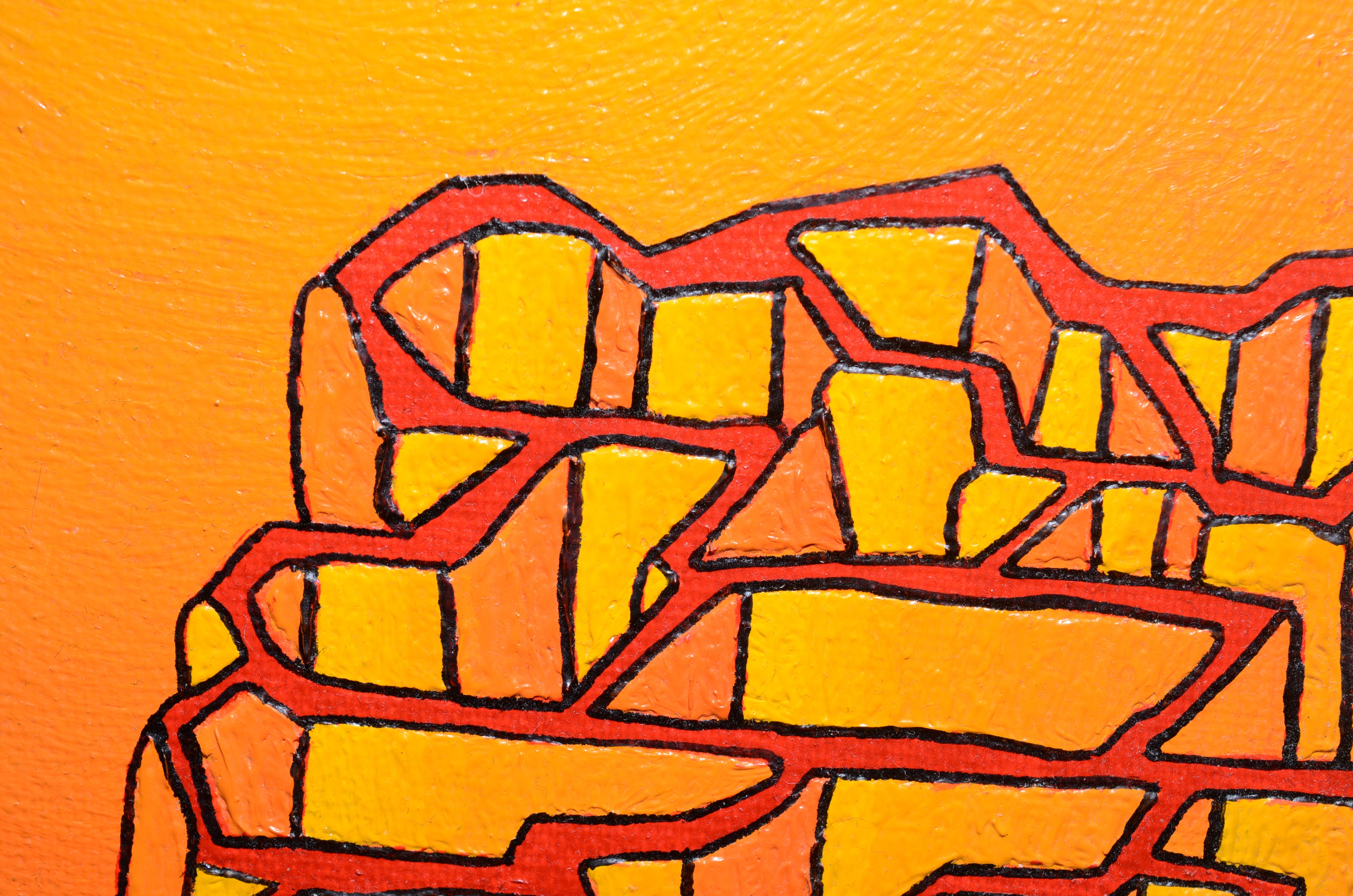 Arancione Labirintico Montagna cava di muri Pittura ad olio - Painting Contemporaneo di Jean-Marc Boissy
