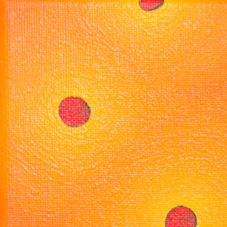 Red Labyrinth Mountain and Glowing Red Spheres in the Orange Sky Oil Painting For Sale 3
