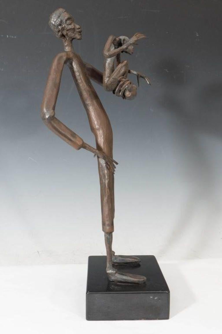 Unknown Jean Marc Manner Man & Monkey Bronze Sculpture For Sale