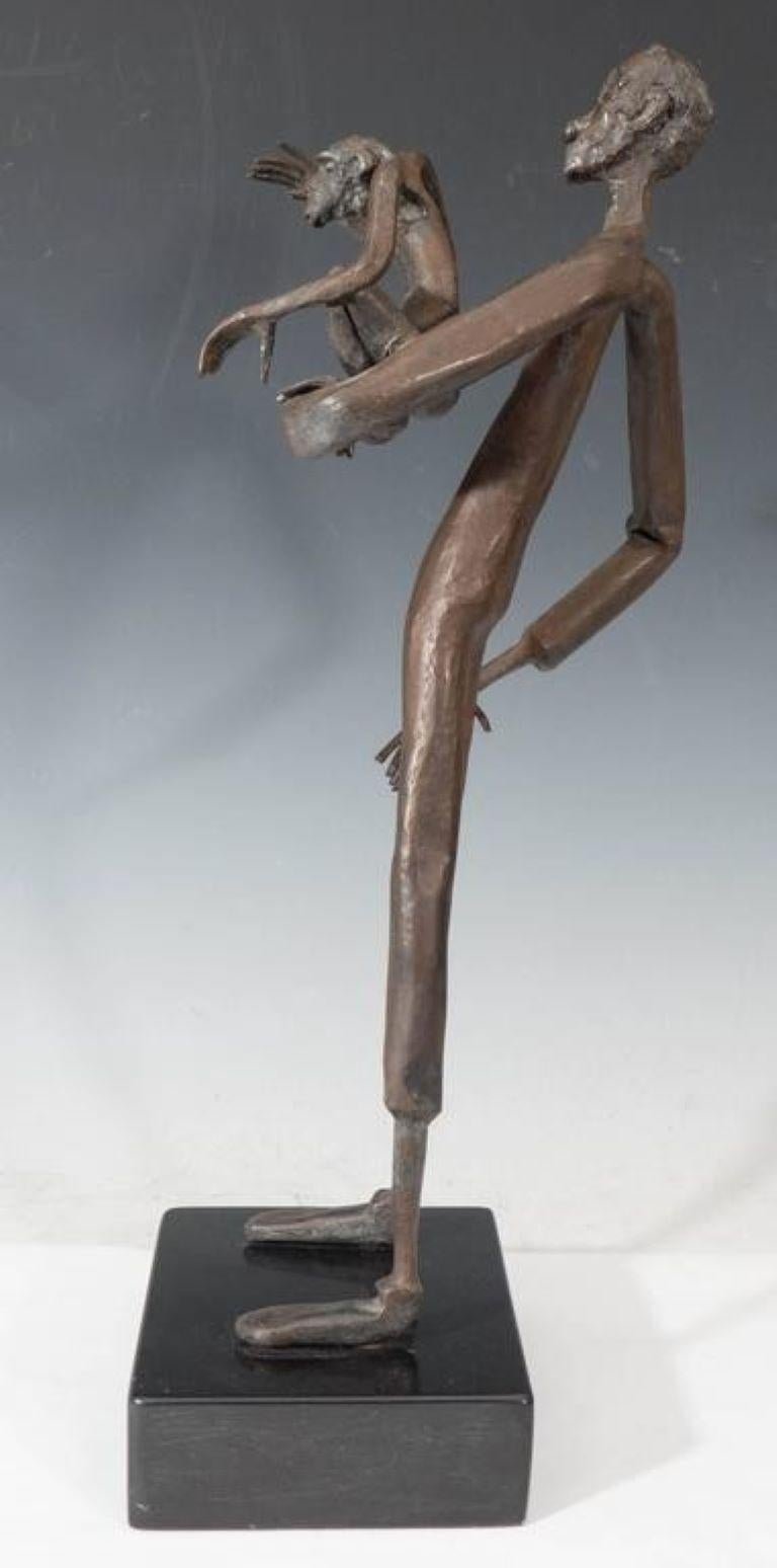20th Century Jean Marc Manner Man & Monkey Bronze Sculpture For Sale