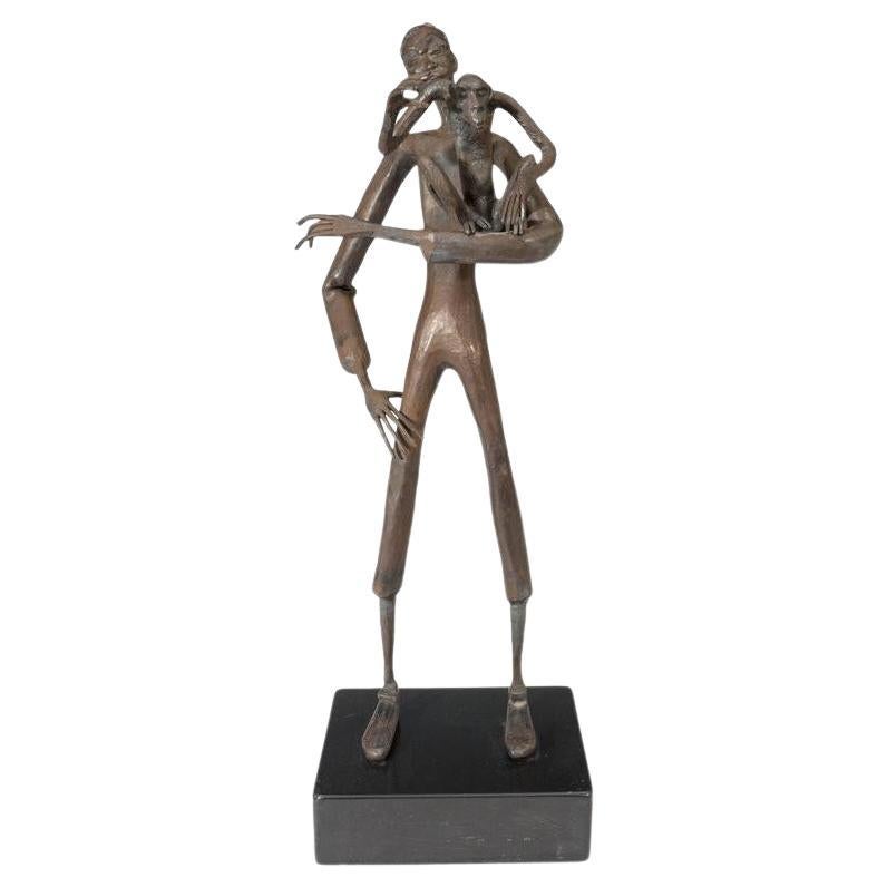 Jean Marc Manner Man & Monkey Bronze Sculpture For Sale