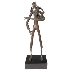 Vintage Jean Marc Manner Man & Monkey Bronze Sculpture