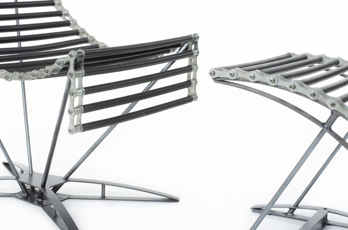 Jean-Marc Mouligne French Armchair and Footsool, 1990 For Sale 3