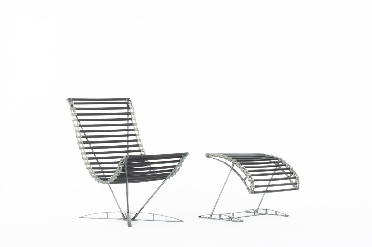 European Jean-Marc Mouligne French Armchair and Footsool, 1990 For Sale