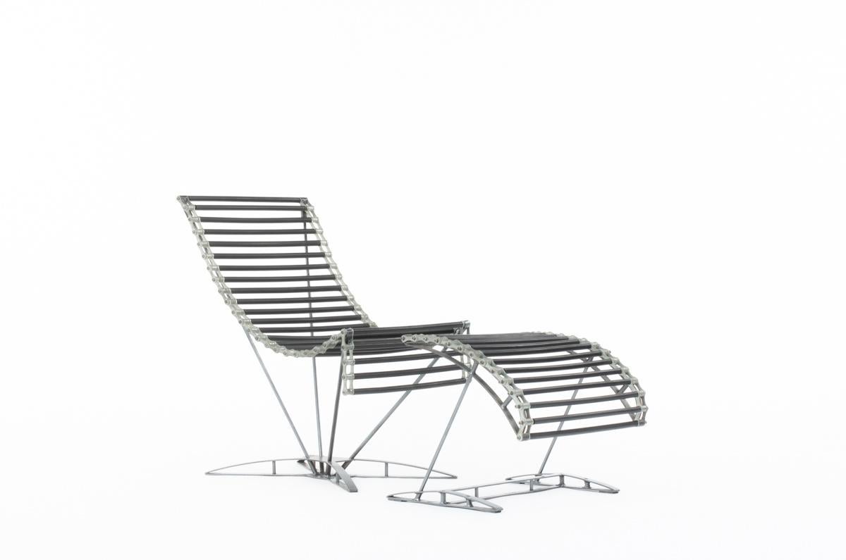 Jean-Marc Mouligne French Armchair and Footsool, 1990 In Good Condition For Sale In JASSANS-RIOTTIER, FR