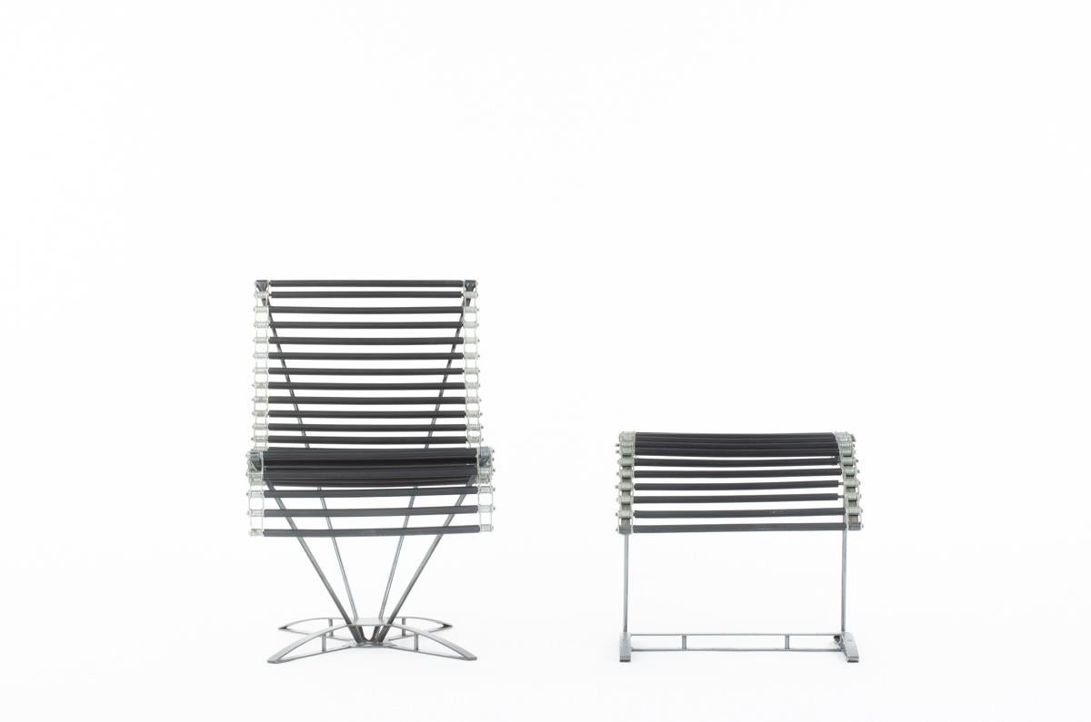 20th Century Jean-Marc Mouligne French Armchair and Footsool, 1990 For Sale