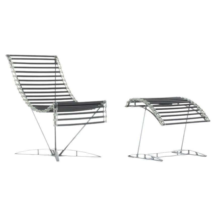 Jean-Marc Mouligne French Armchair and Footsool, 1990 For Sale