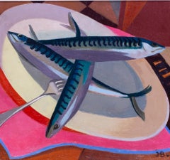 1949, Francia, bodegón al óleo titulado «Caballa», posimpresionista