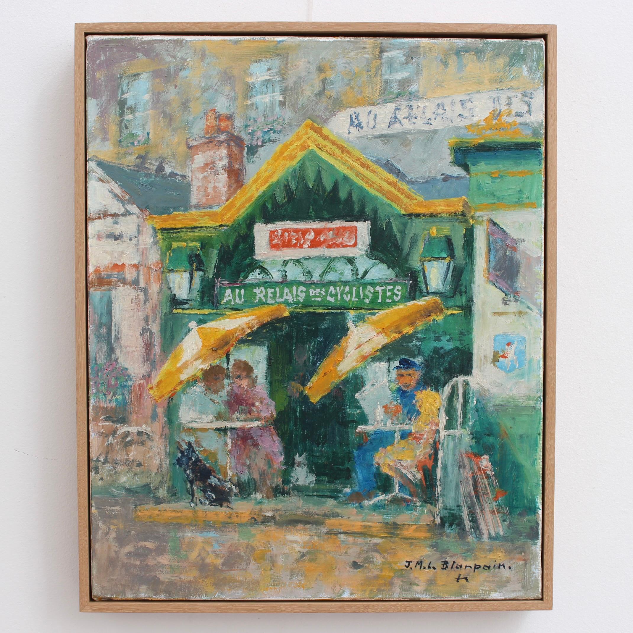 Parada de descanso para ciclistas en Honfleur - Painting de Jean-Marie Blanpain