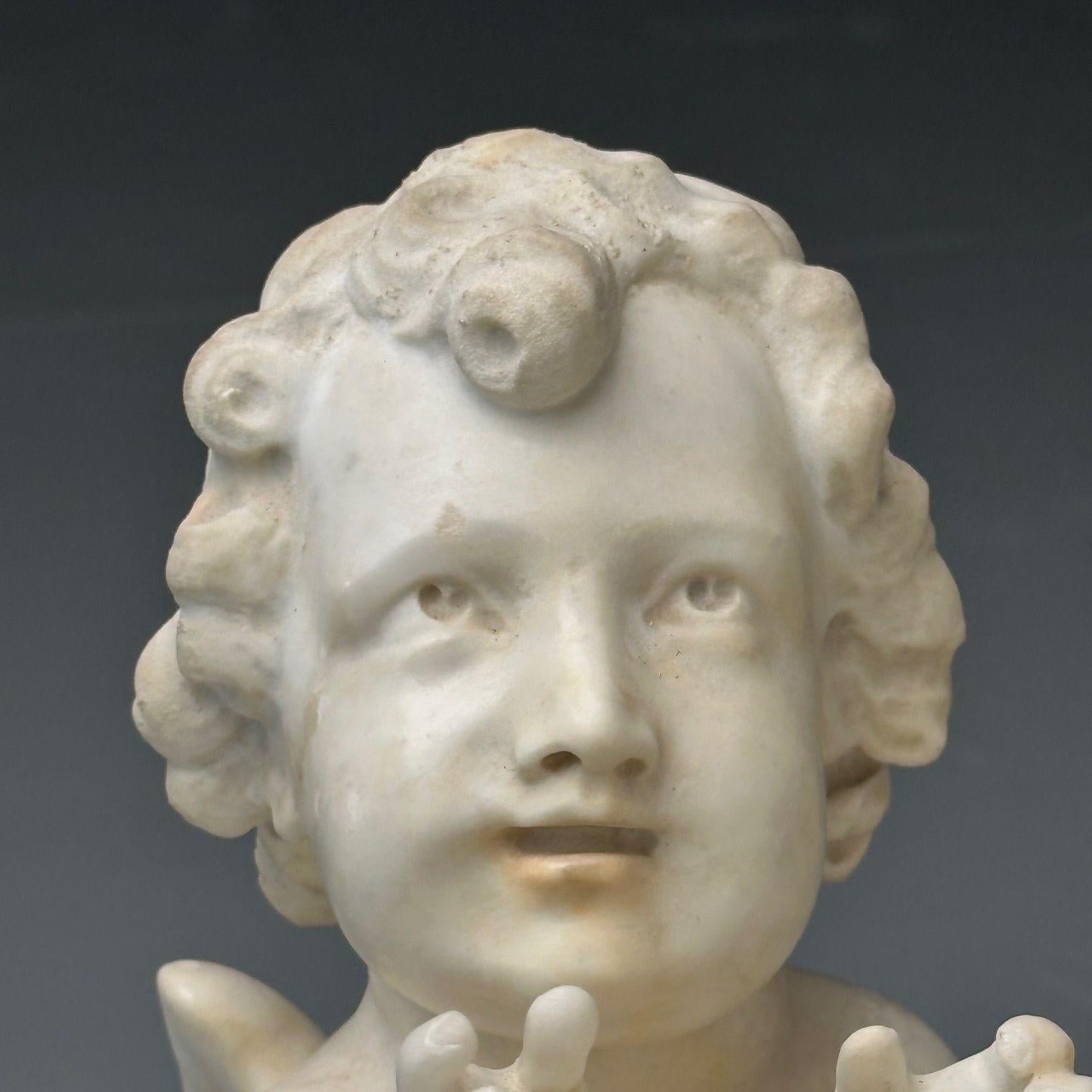 Jean-Marie Boucher, Venus and Cupid Marble Statue, White Marble, Romantic, 1910 For Sale 6
