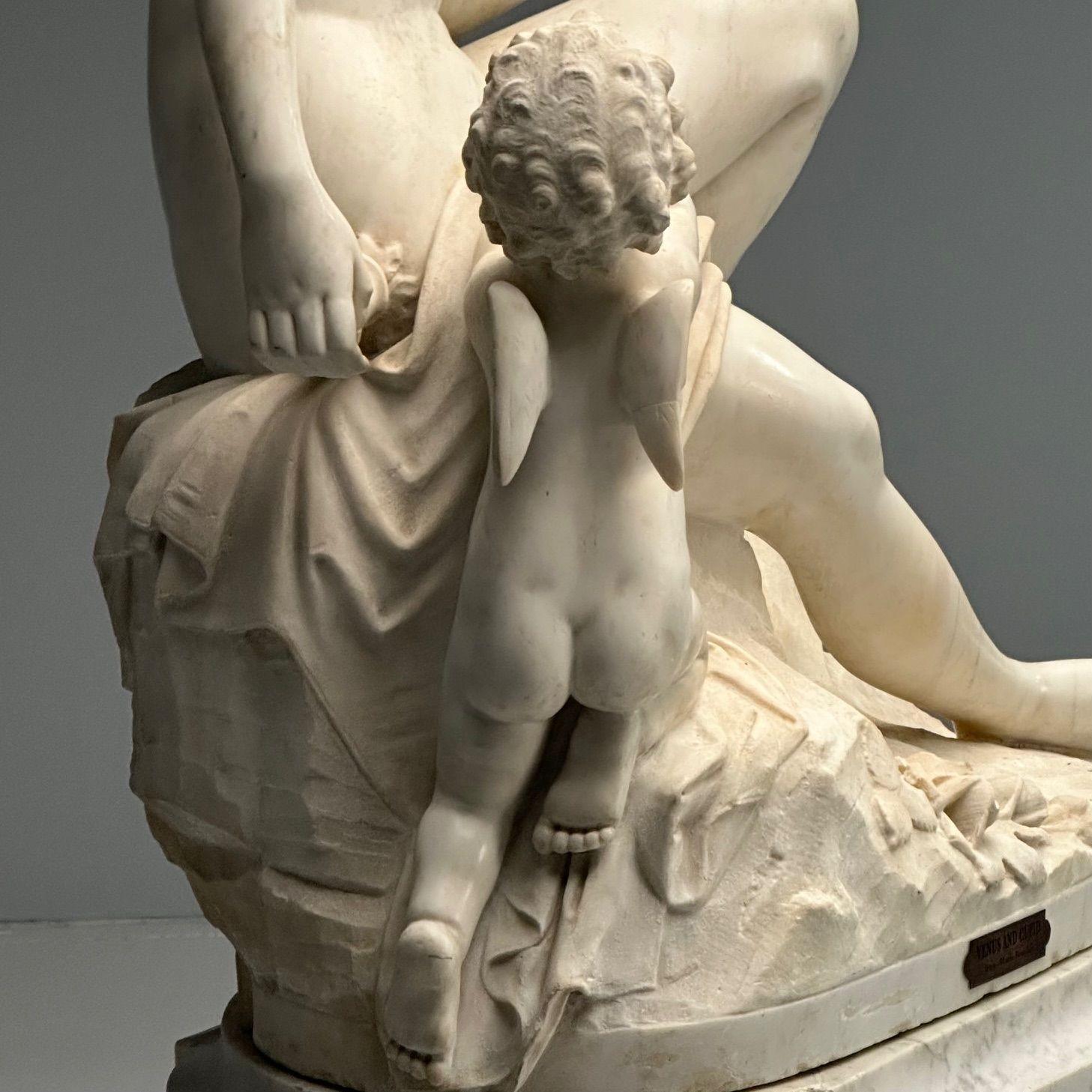 Jean-Marie Boucher, Venus and Cupid Marble Statue, White Marble, Romantic, 1910 For Sale 8