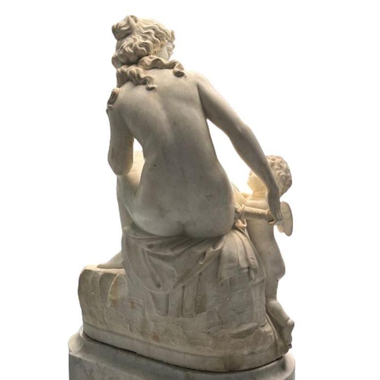 Jean-Marie Boucher, Venus and Cupid Marble Statue, White Marble, Romantic, 1910 For Sale 1