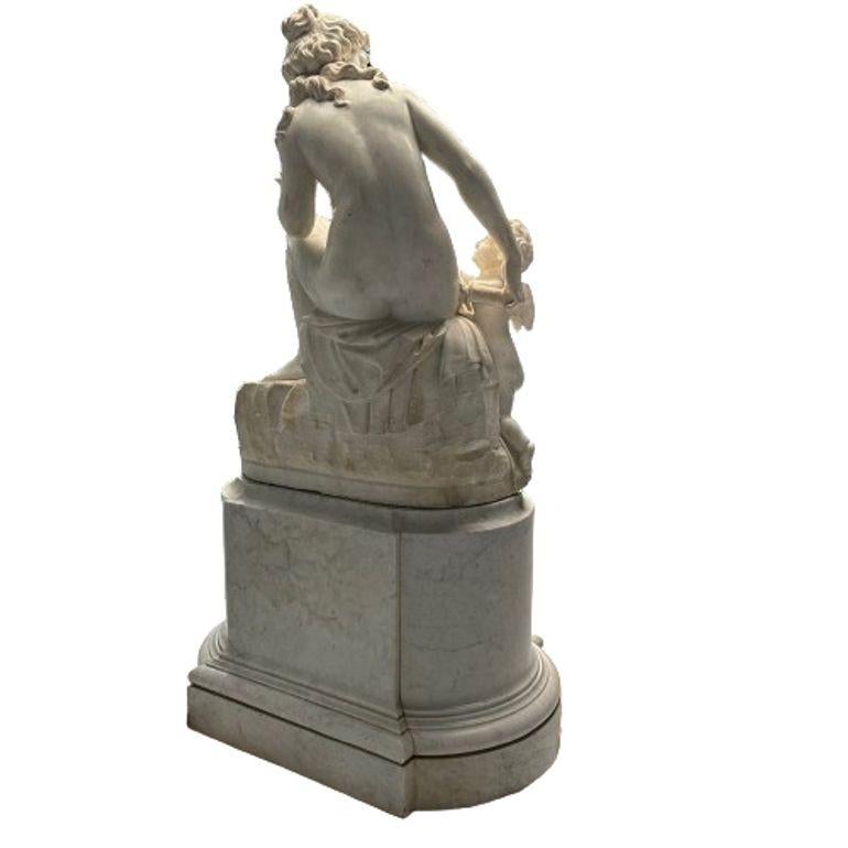 Jean-Marie Boucher, Venus and Cupid Marble Statue, White Marble, Romantic, 1910 For Sale 2