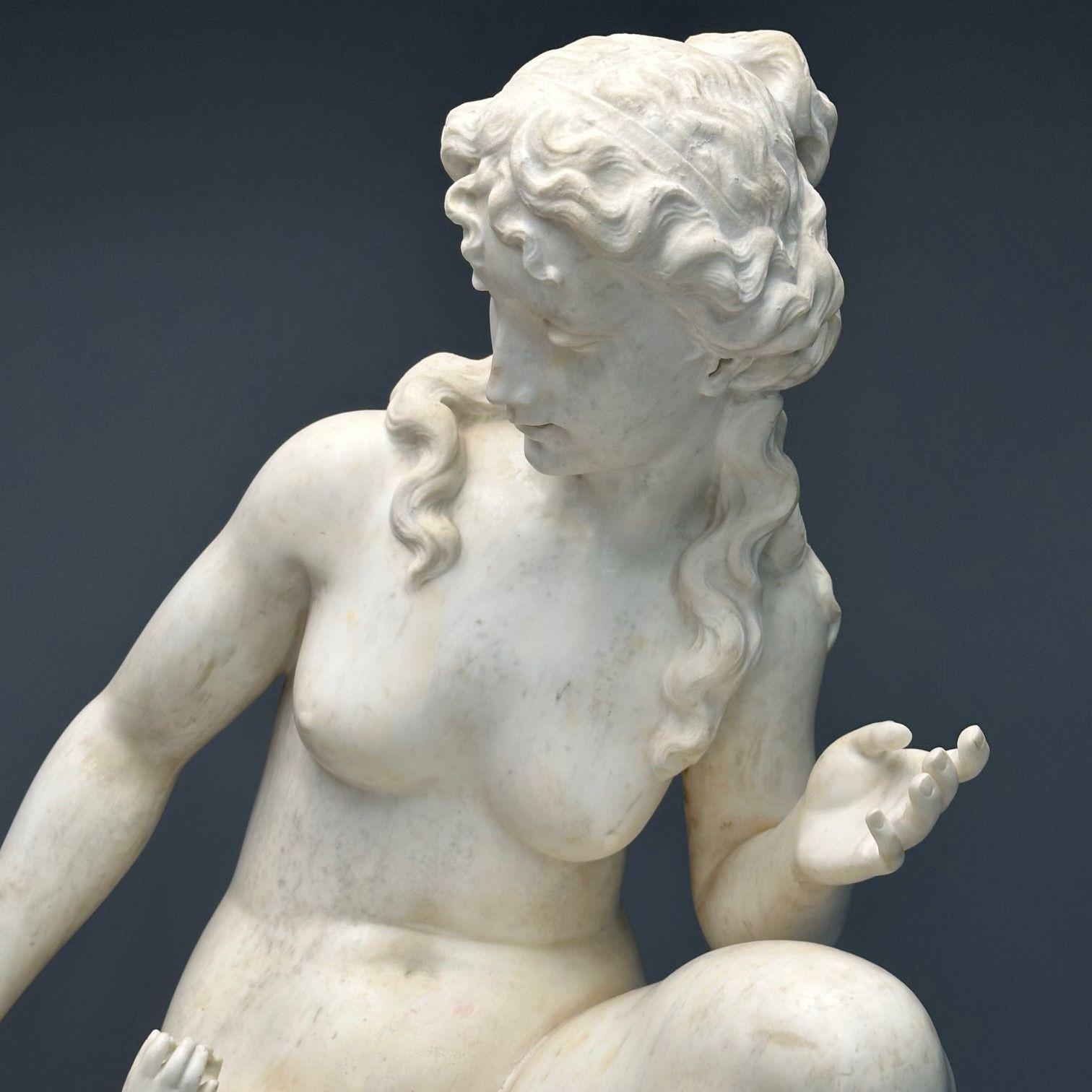 Jean-Marie Boucher, Venus and Cupid Marble Statue, White Marble, Romantic, 1910 For Sale 3