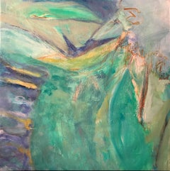 Grande peinture à l'huile originale - Abstraction - Couleurs vert sarcelle turquoise