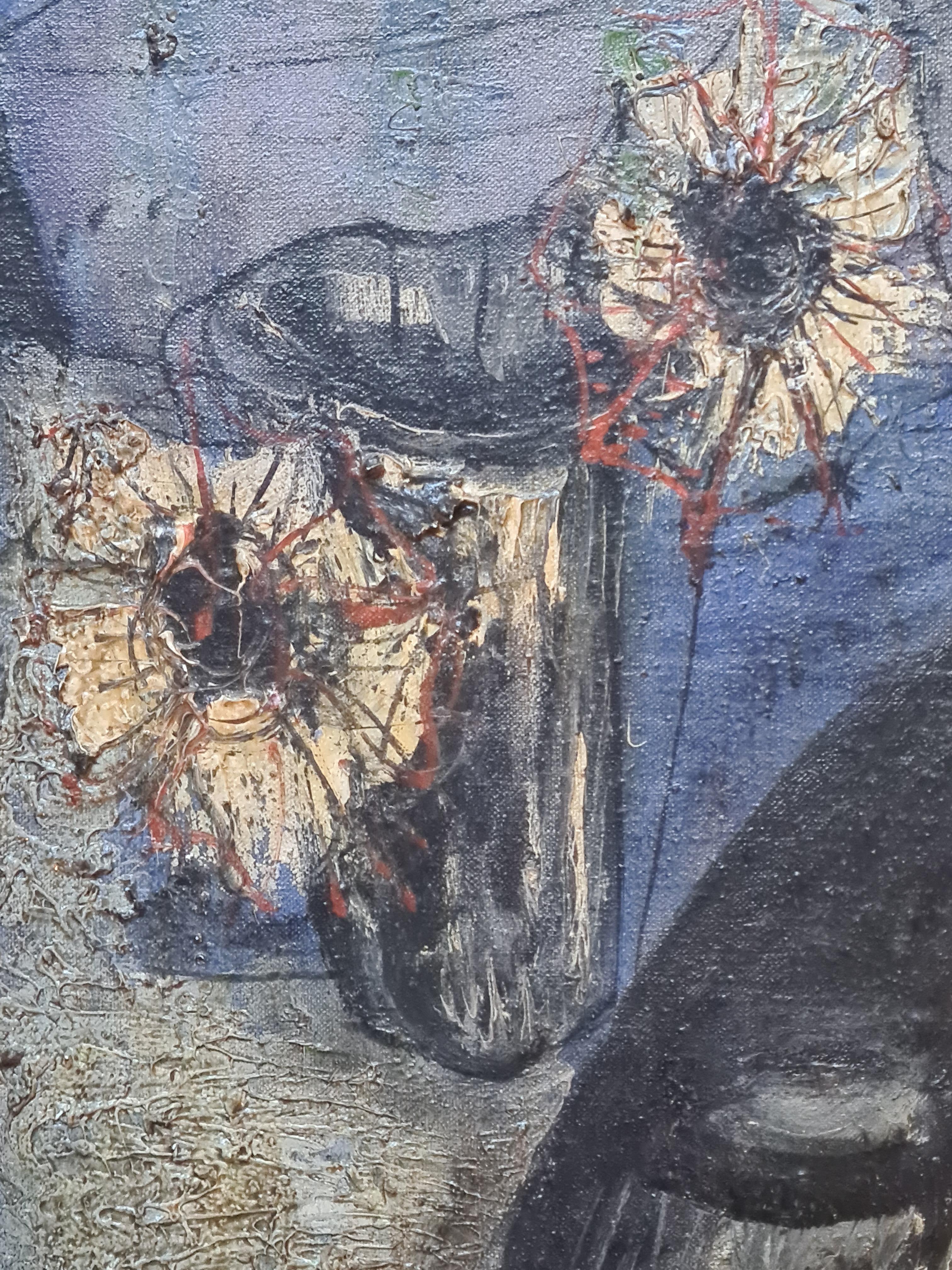 Stilleben des französischen Expressionismus in Öl, Ecole de Nice, Kreis von Bernard Buffet im Angebot 1