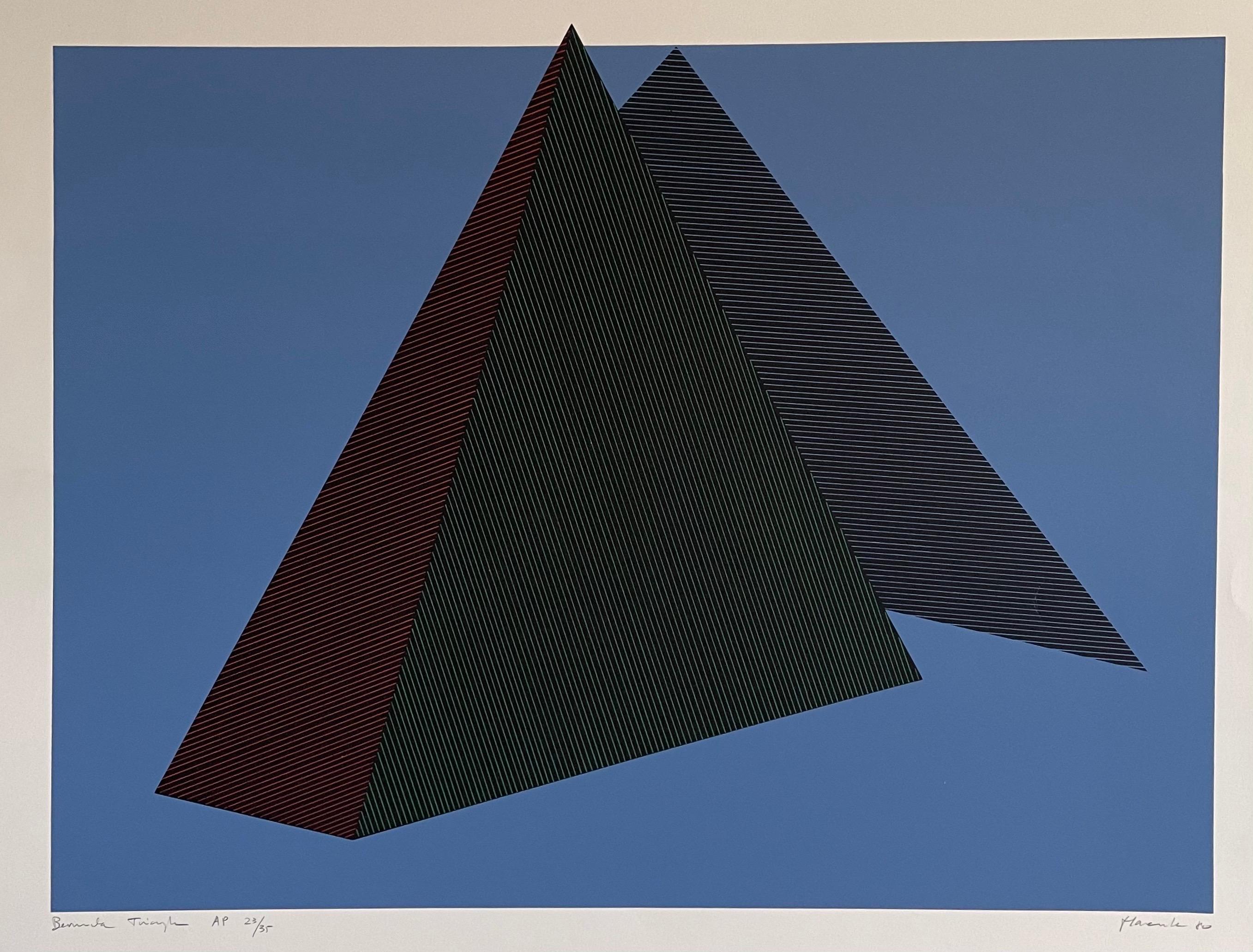 Jean Marie Haessle Abstract Geometric Op Art Silkscreen Lithograph Print - Blue Abstract Print by Jean-Marie Haessle