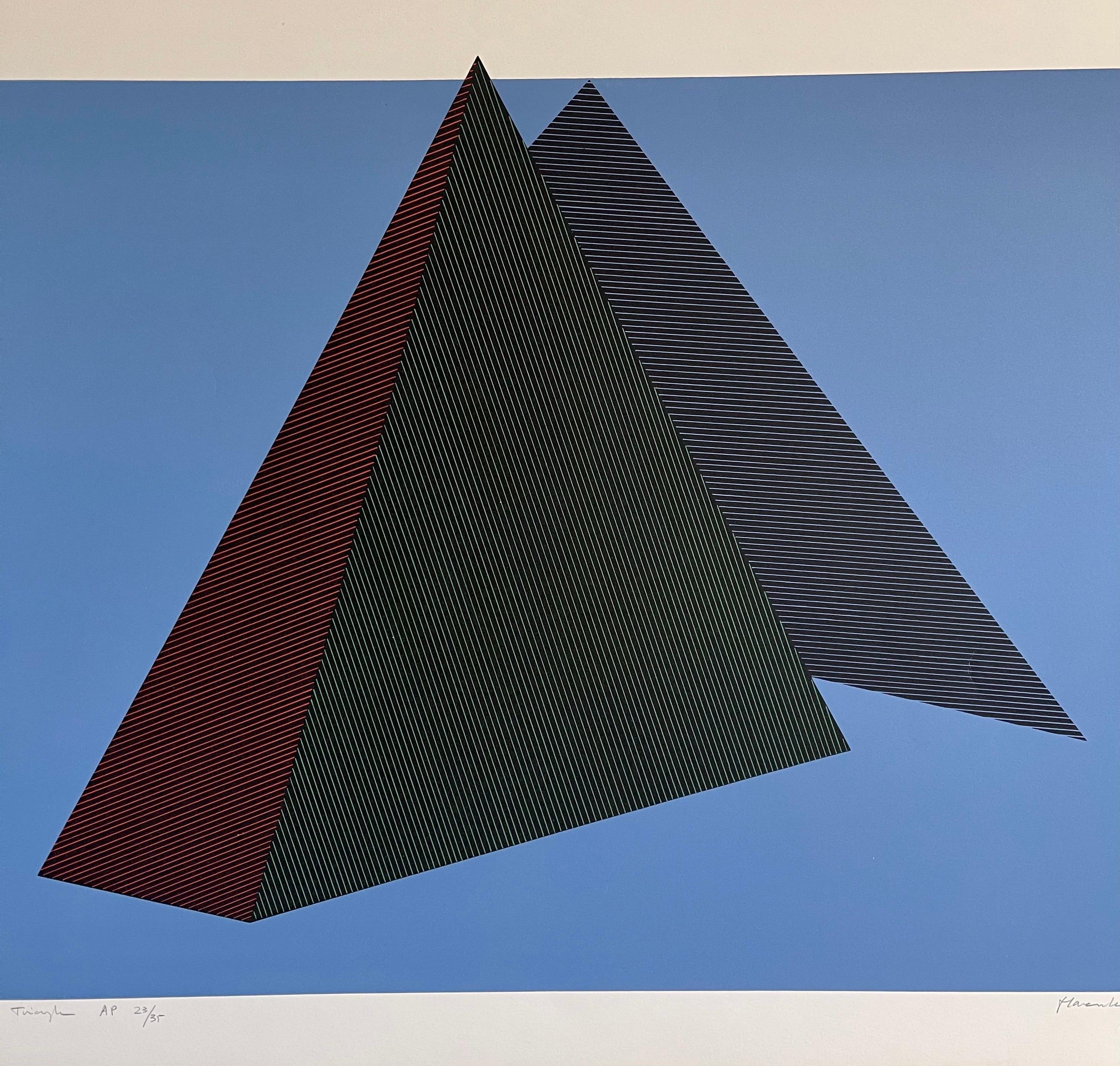 Abstrakter geometrischer Op-Art-Seidendruck mit Lithographie von Jean Marie Haessle