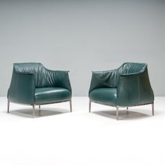 Jean-Marie Massaud for Poltrona Frau Dark Green Archibald Leather Armchairs