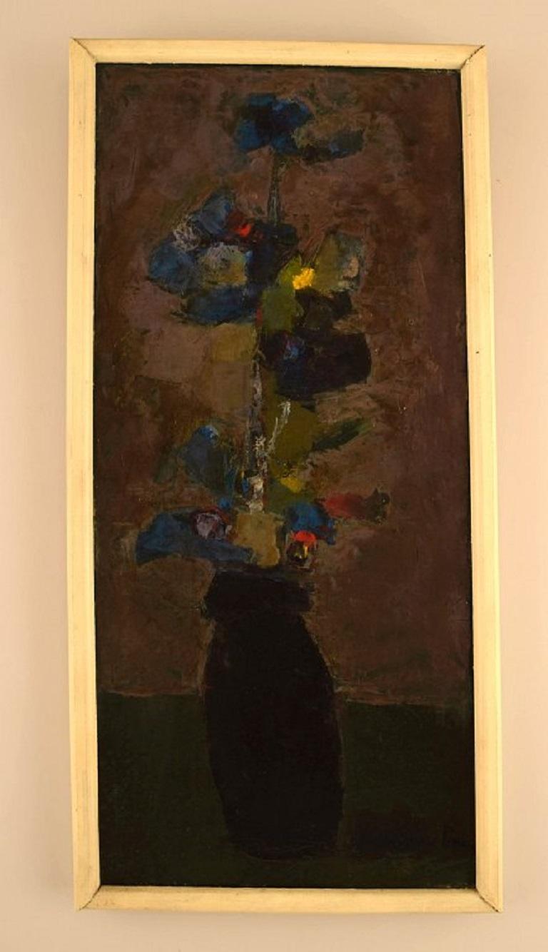 Jean Marie Pons (1913-205), a listed French artist. Oil on board. 
Modernist still life with flowers. Mid-20th century.
The board measures: 45 x 21 cm.
The frame measures: 1.5 cm.
In excellent condition.
Signed.