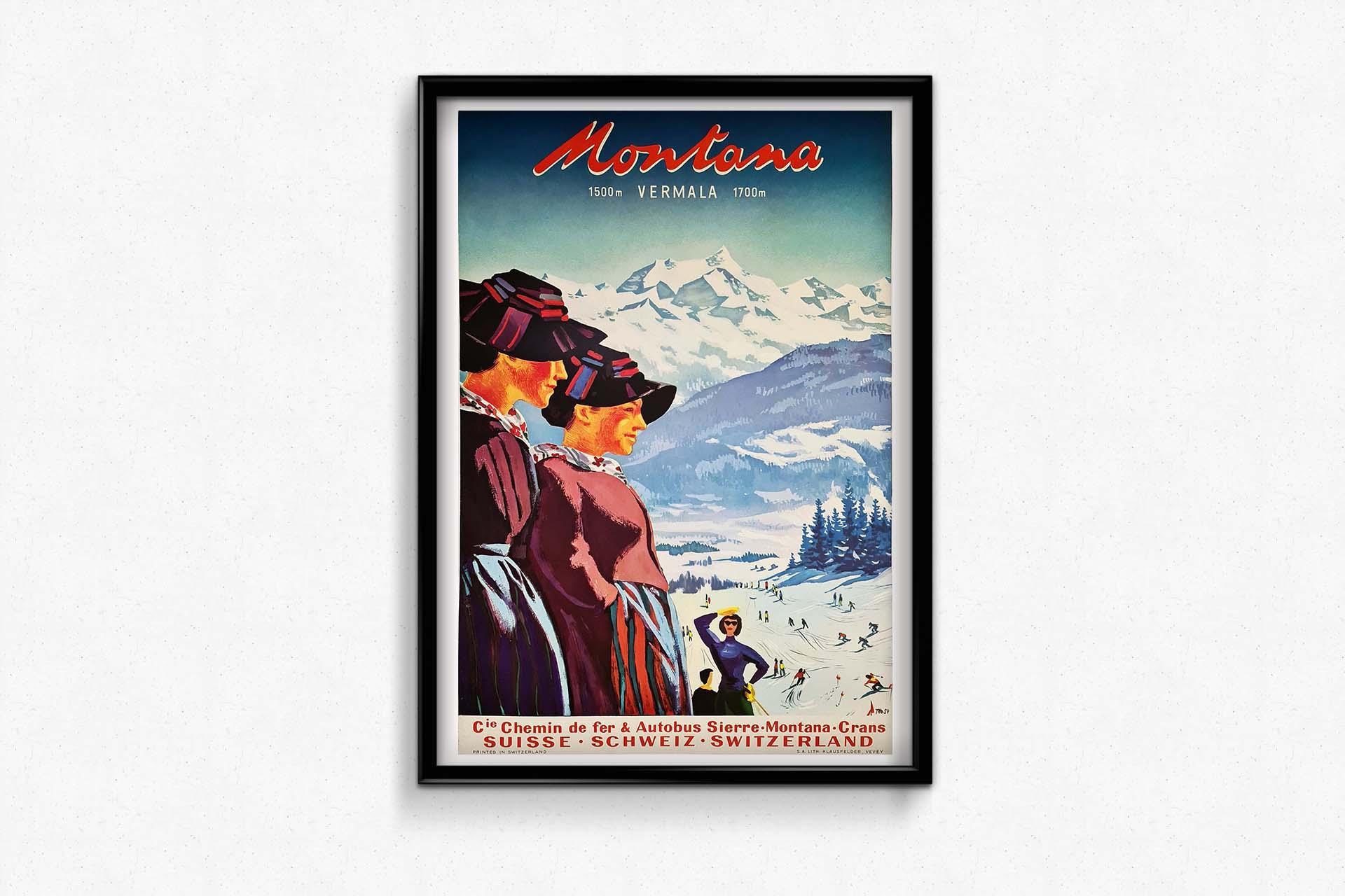 1954 original poster Montana Vermala Switzerland - Ski - Suisse 1
