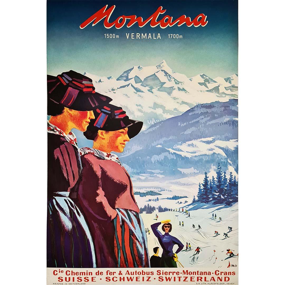 1954 original poster Montana Vermala Switzerland - Ski - Suisse - Print by Jean-Marie Thorimbert