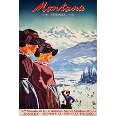 Vintage 1954 original poster Montana Vermala Switzerland - Ski - Suisse