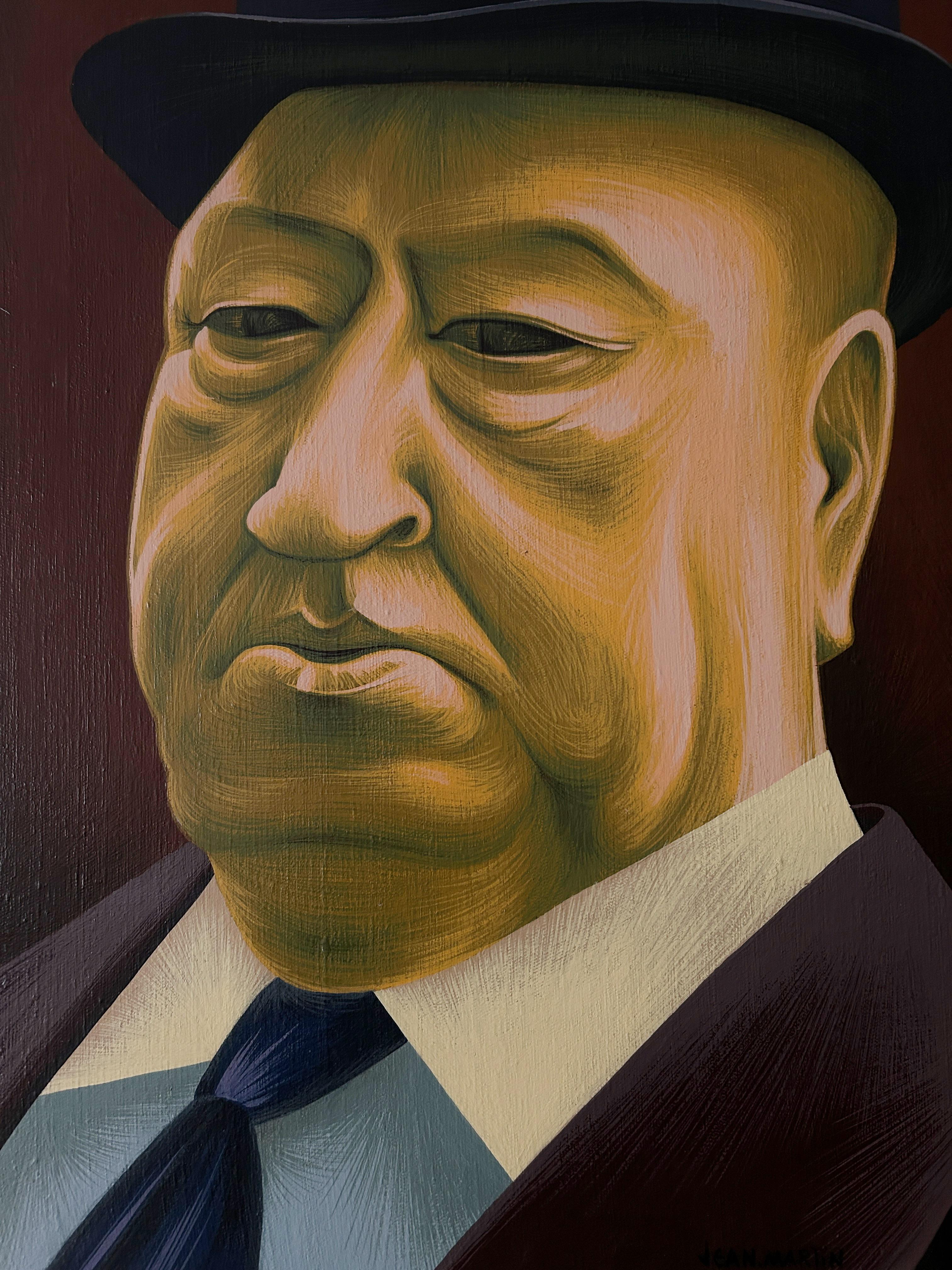 Jean MARTIN (1911-1996) - Alfred Hitchcock, 1982, Öl auf Leinwand – Painting von Jean Martin