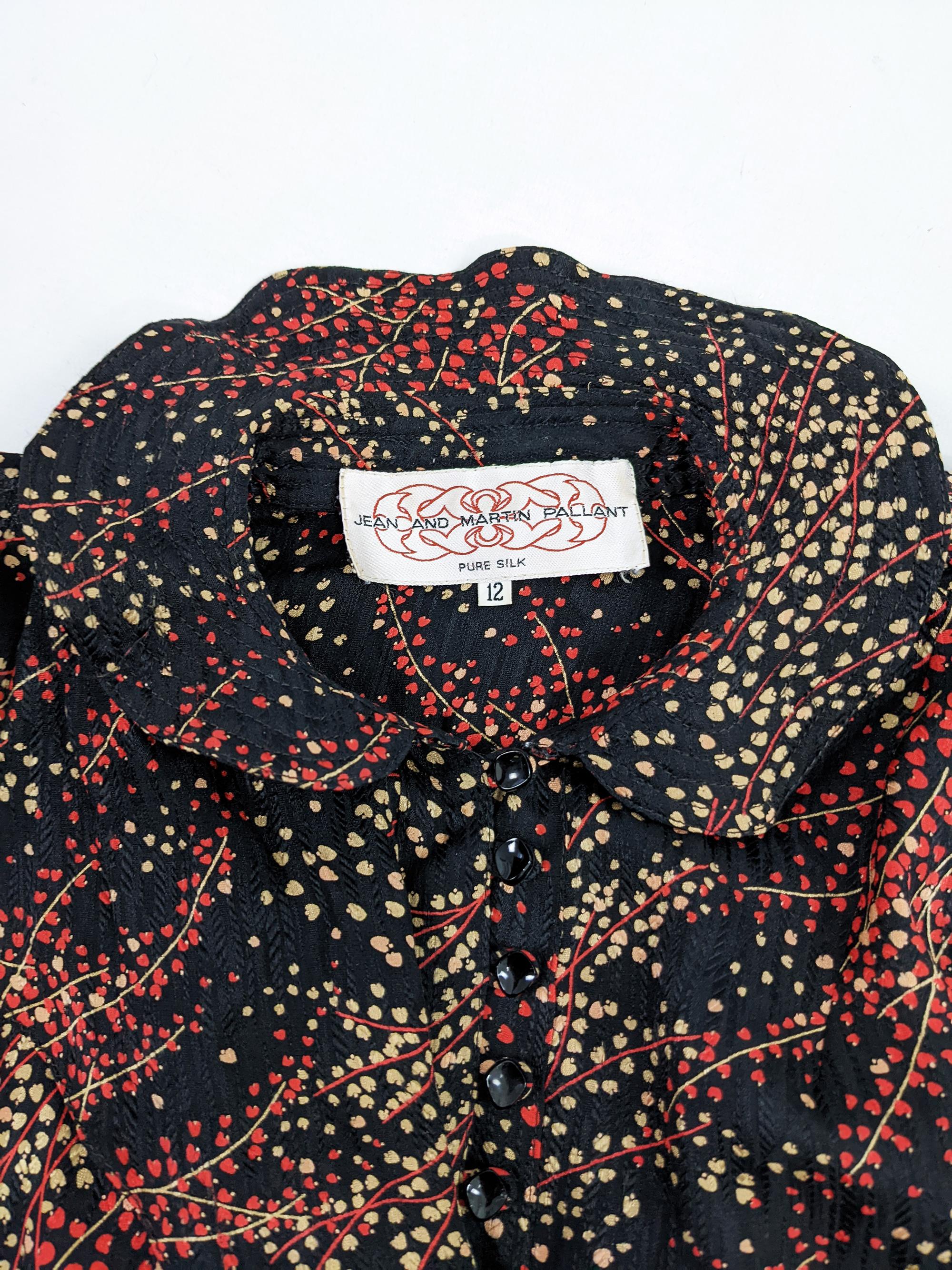Jean & Martin Pallant Vintage Vestido Blusón de los 80 de seda roja y negra con cuello vuelto en venta 5