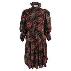 Jean & Martin Pallant Vintage Ruffle Collar Black & Red Silk 80s Blouson Dress