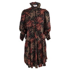 Jean & Martin Pallant Vintage 80er Jahre Blusenkleid aus schwarzer und roter Seide mit Rüschenkragen