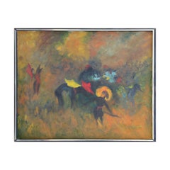 Abstract Expressionist Yellow Toned Modern Bull Fighting Painting