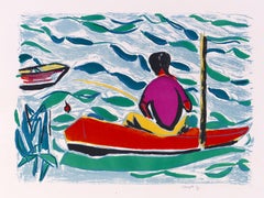 Le pêcheur - Lithographie von Jean Marzelle - 1970er Jahre