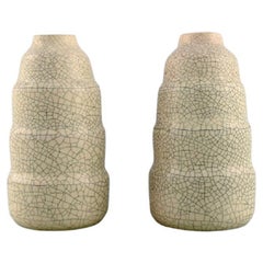 Jean Maubrou, France, a Pair of Art Deco Vases in Glazed Ceramics