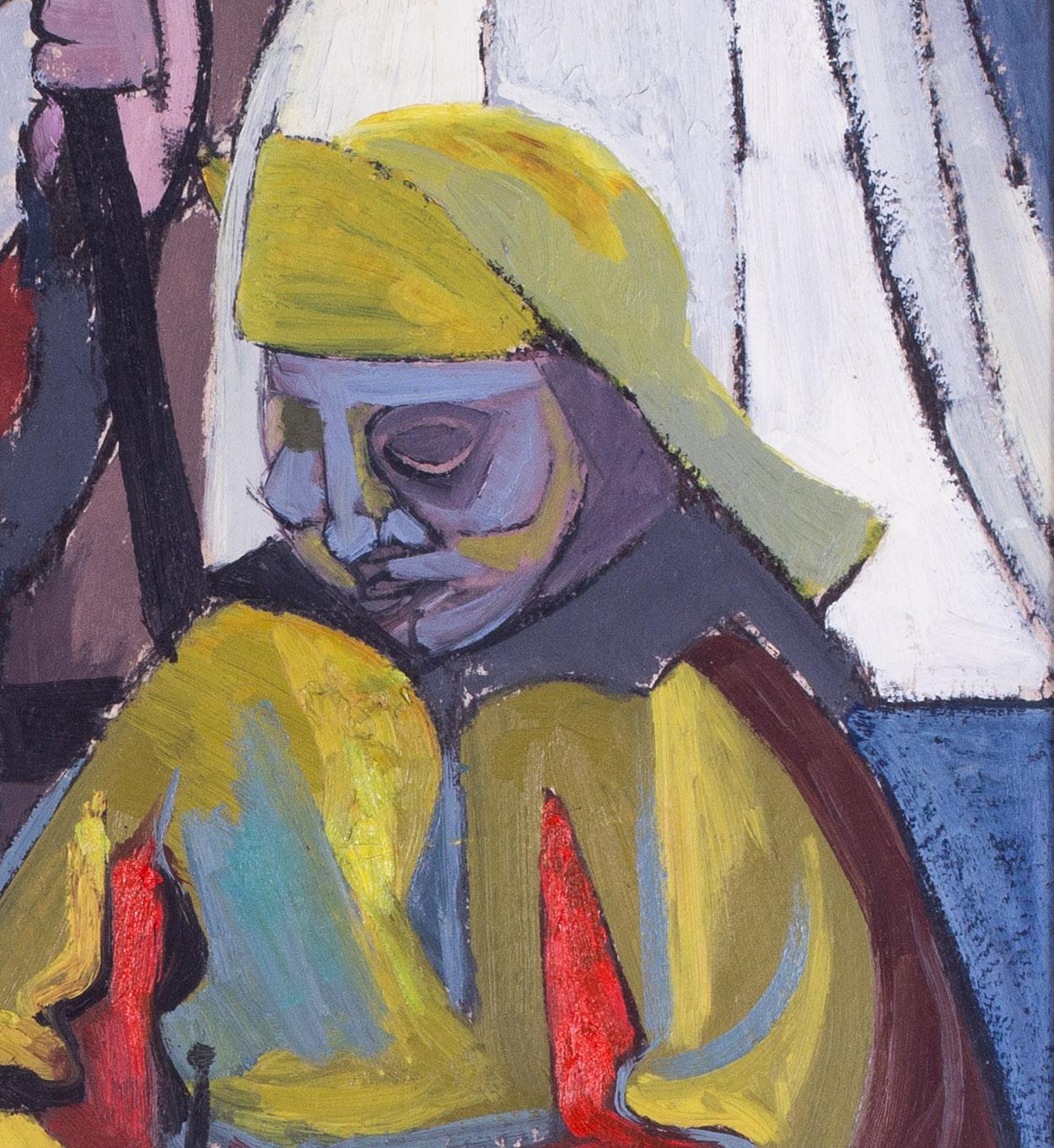 A large, Cubist 20th Century oil painting of two fishermen For Sale 1