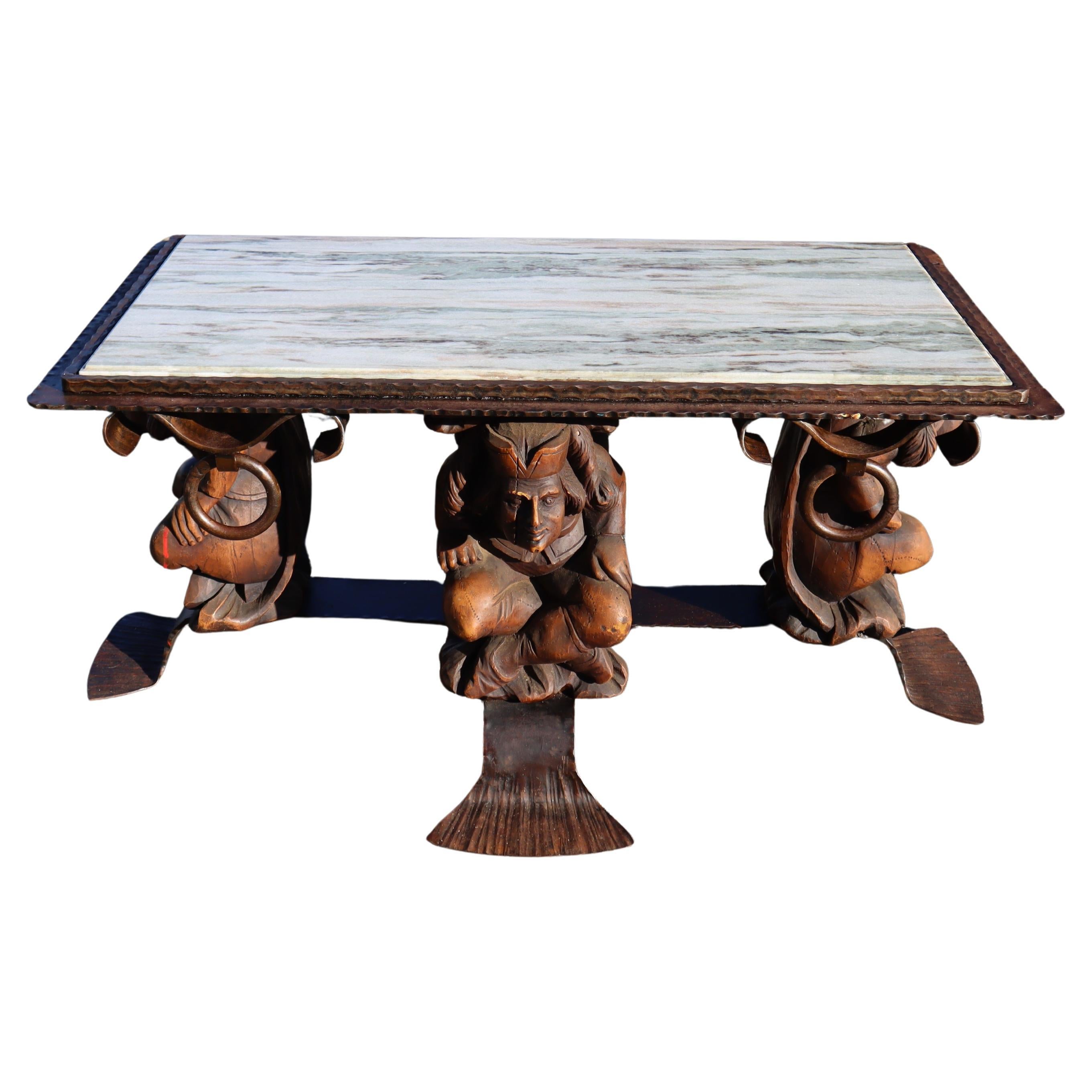Néoclassique Jean Maurice Rothschild - Table basse en marbre - Table de salon en fer forgé - années 50