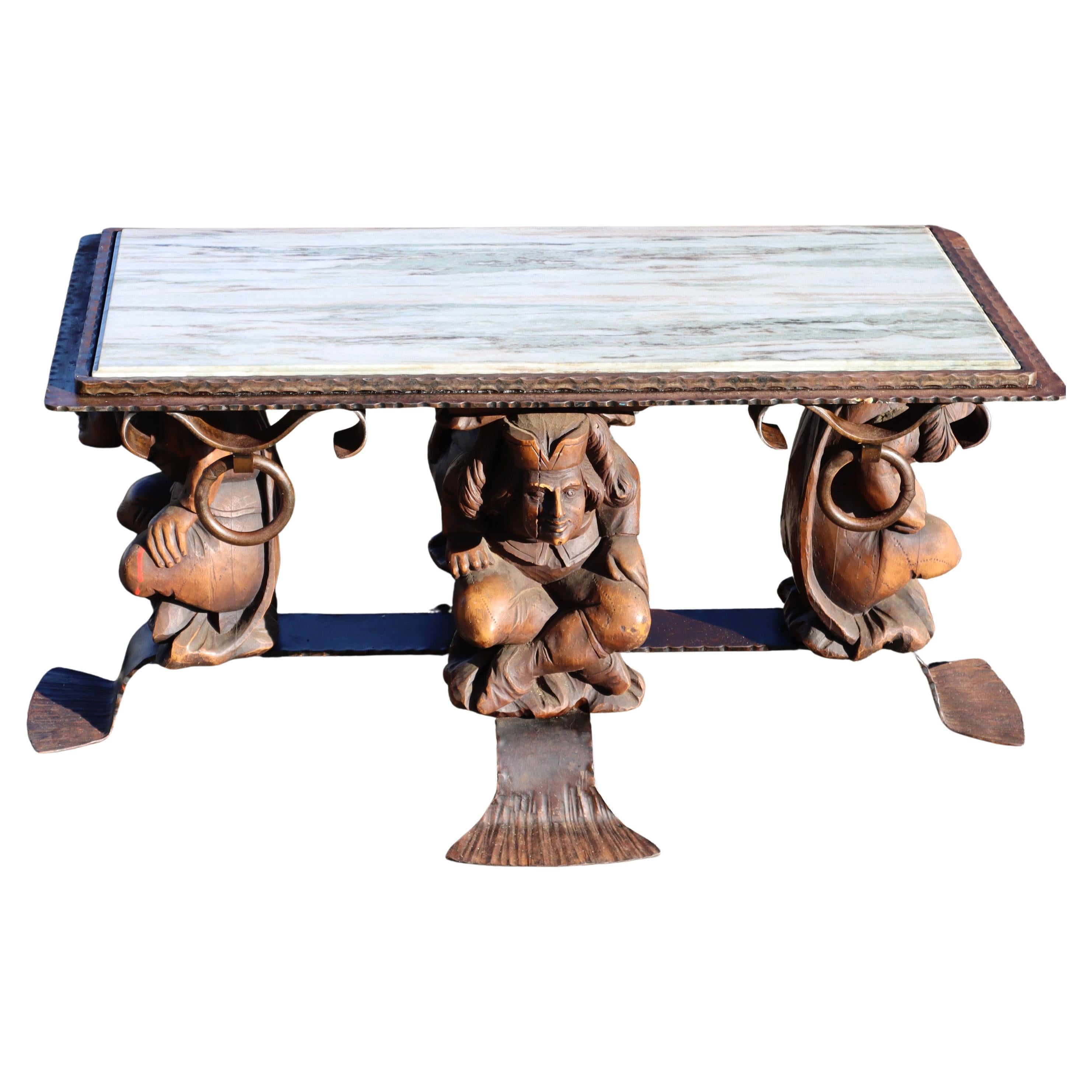 Français Jean Maurice Rothschild - Table basse en marbre - Table de salon en fer forgé - années 50