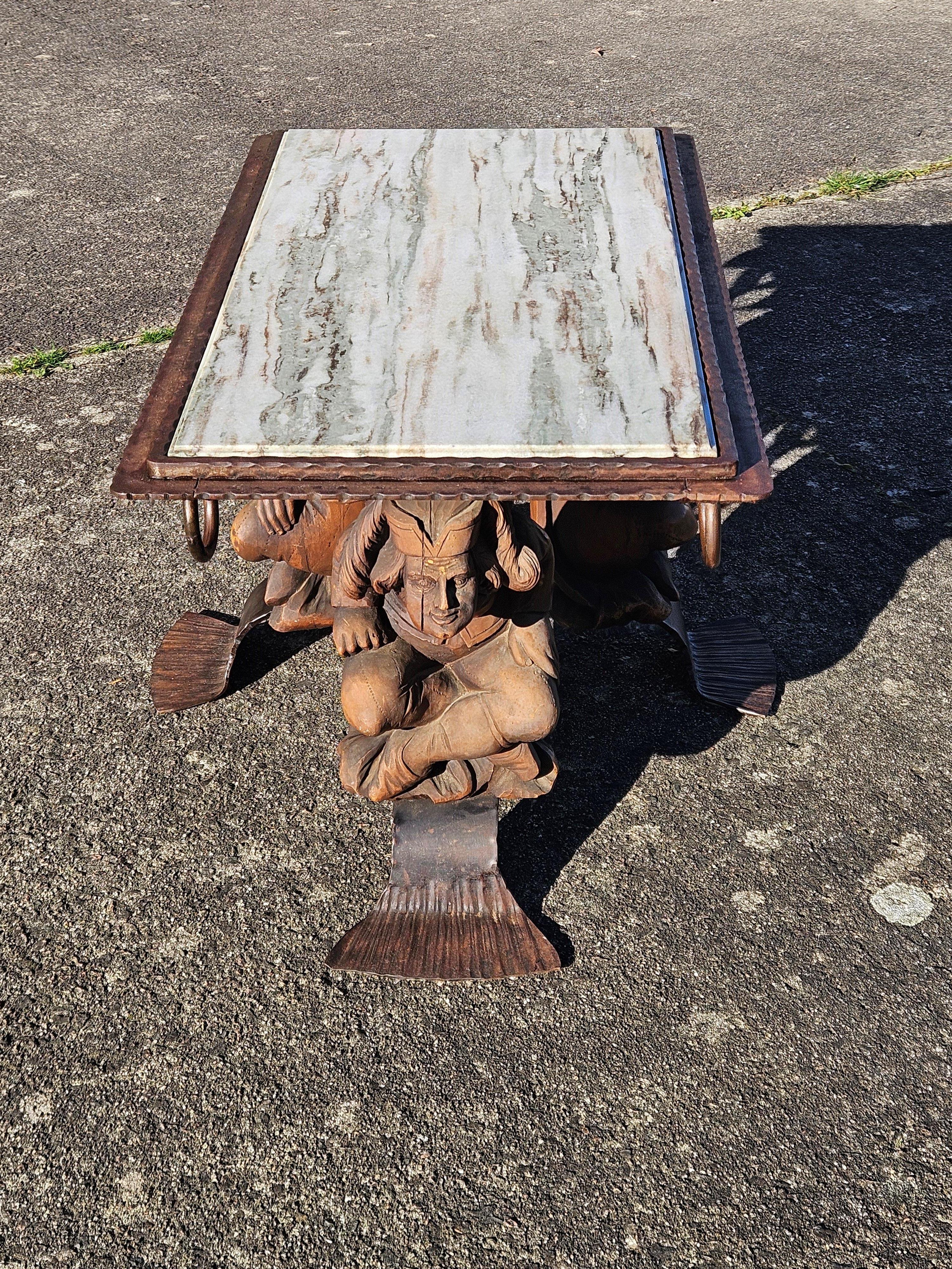 Brossé Jean Maurice Rothschild - Table basse en marbre - Table de salon en fer forgé - années 50