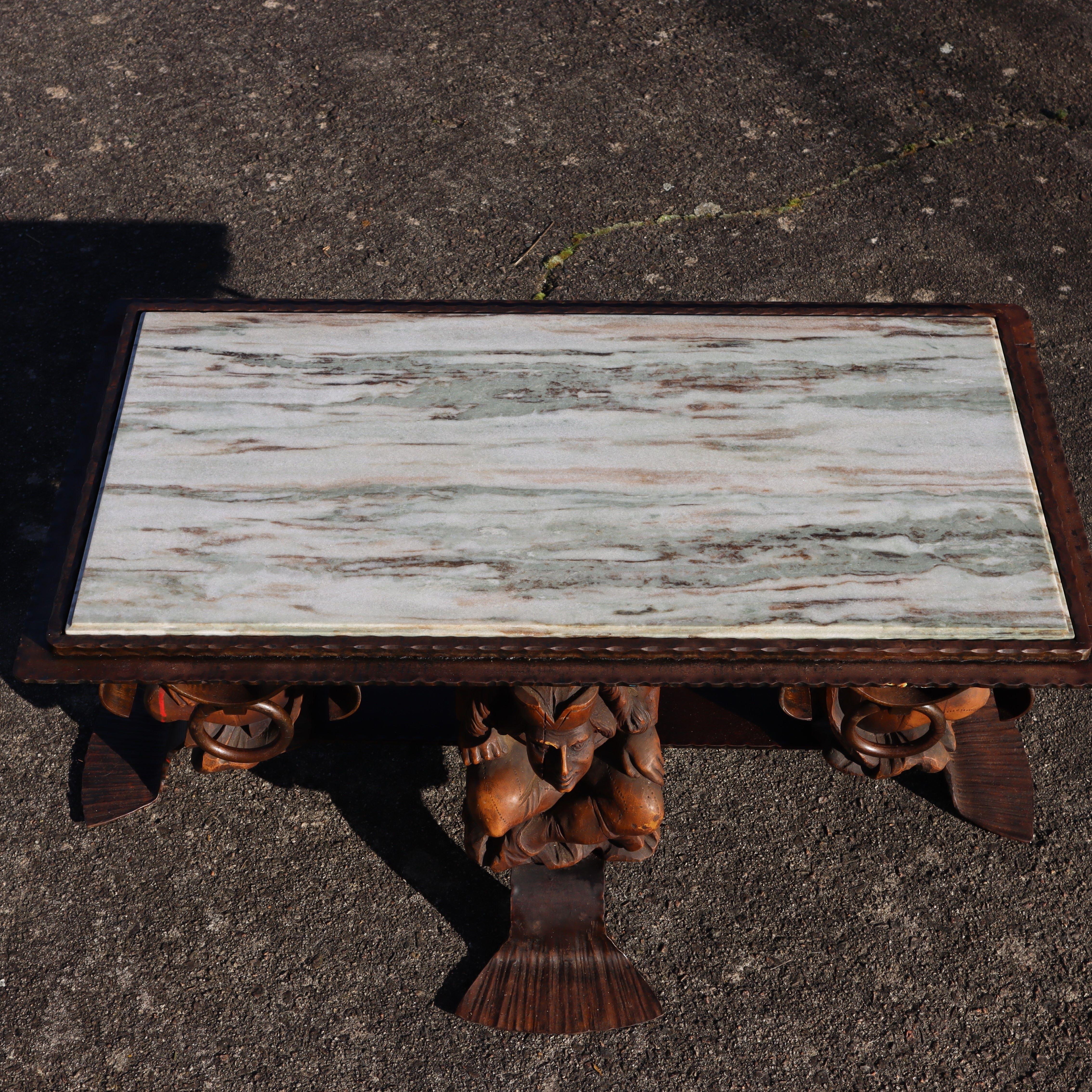 Fer forgé Jean Maurice Rothschild - Table basse en marbre - Table de salon en fer forgé - années 50