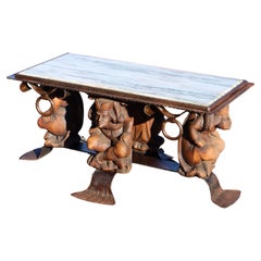 Jean Maurice Rothschild - Marble Coffee Table - Forged Iron Lounge Table-50s